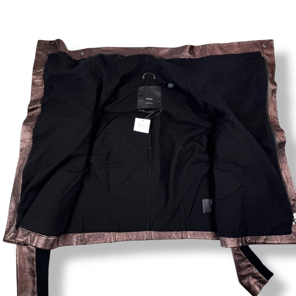 VEDA NYC metallic bronze lamb leather fitted cropped biker jacket - Picture 11 of 16